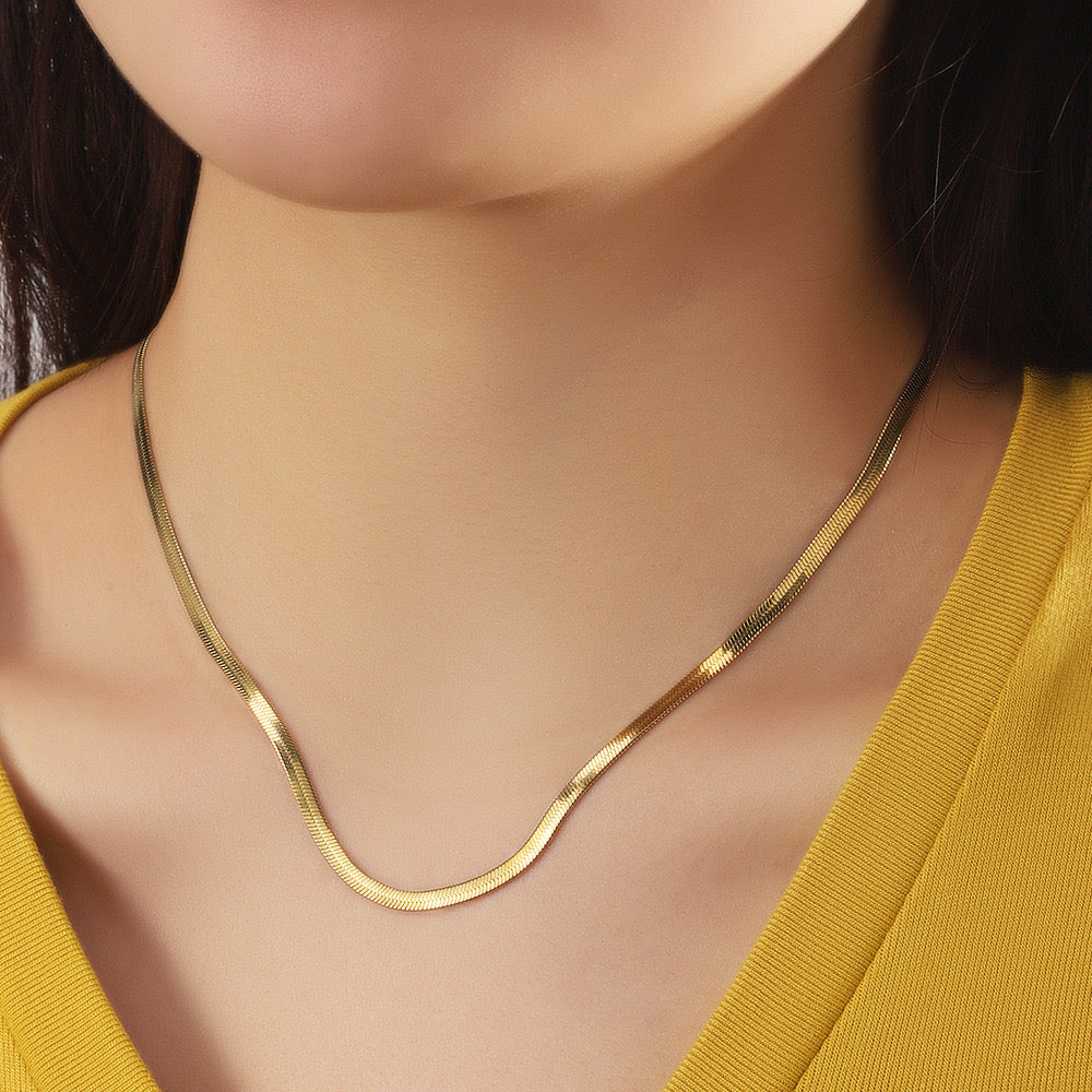 Gold Herringbone Snake Chain Necklace
